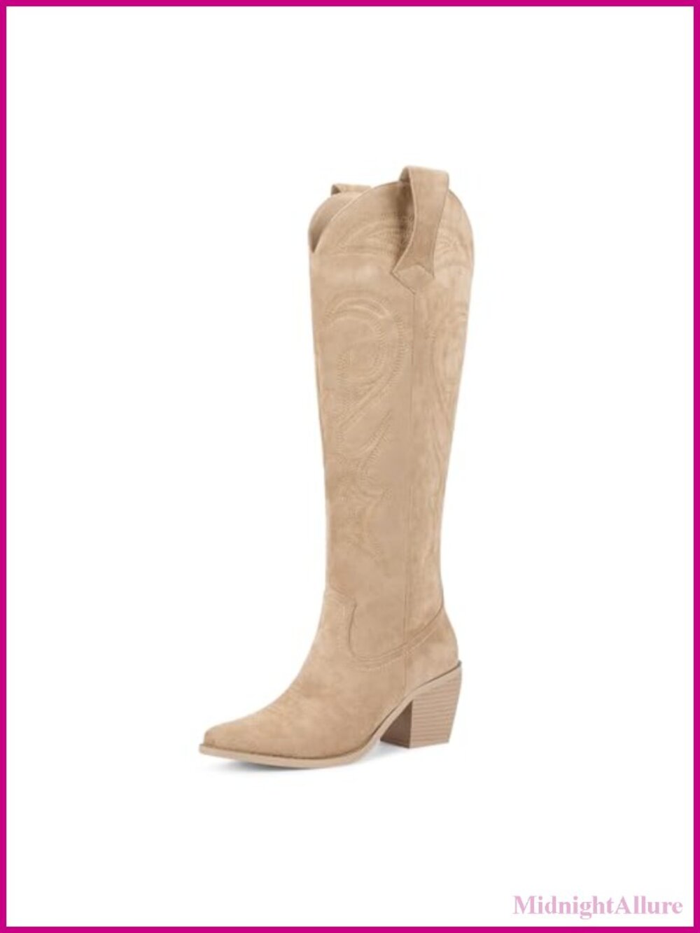 Women's Knee High Western Cowboy Boots Faux Suede Block Heel